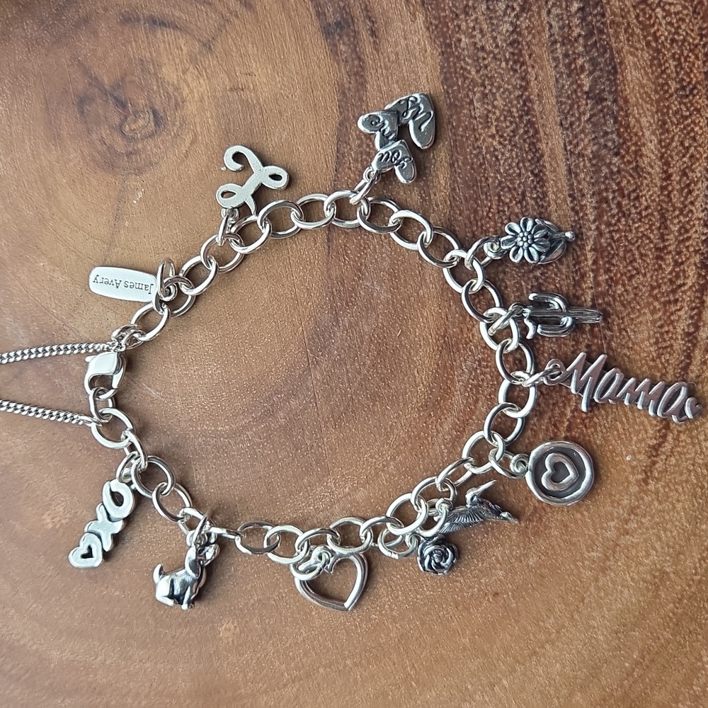 James Avery 11 Charm On A  Forged Link Charm Bracelet Size 7"